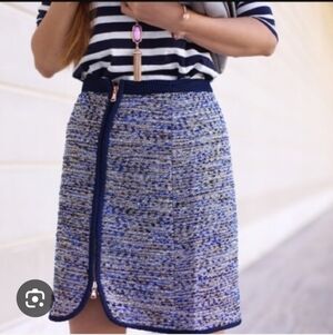 J Crew Metallic Tweed Front Zip Mini Skirt Size 4 Navy/White Rose Gold Hardware